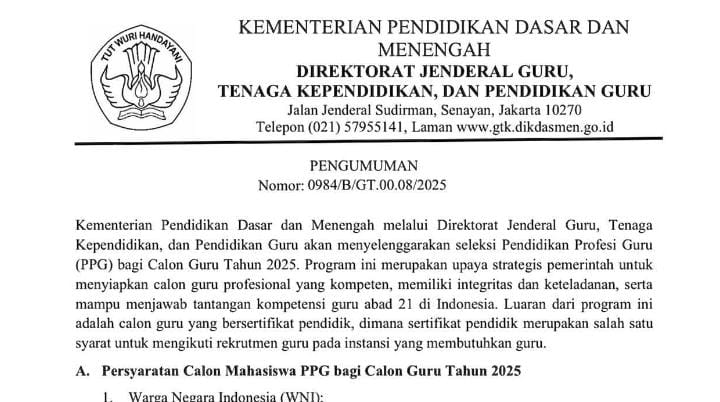 Pendaftaran PPG 2025 Resmi Dibuka, Cek Syarat dan Jadwalnya!