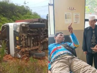 Rem Blong, Mobil Dinas PLN Terbalik di Tugu PKK Bukit Tengah