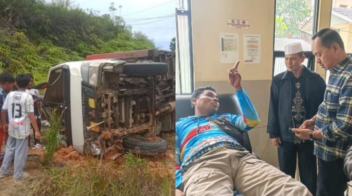 Rem Blong, Mobil Dinas PLN Terbalik di Tugu PKK Bukit Tengah