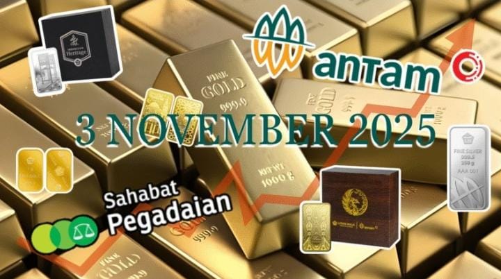 Harga Emas Antam Hari Ini 3 November 2025 Turun Rp12 Ribu