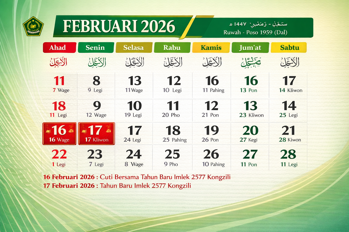 Kalender Februari 2026 Lengkap: Tanggal Merah Imlek & Persiapan Ramadan 1447 H