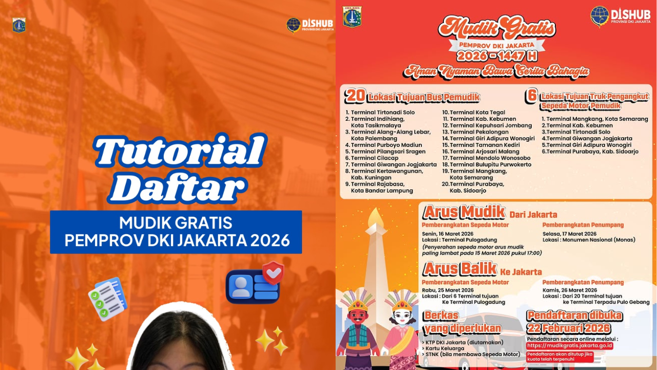 Mudik Gratis Pemprov DKI 2026 Dibuka Hari Ini, Cek Link, Syarat dan 20 Rute