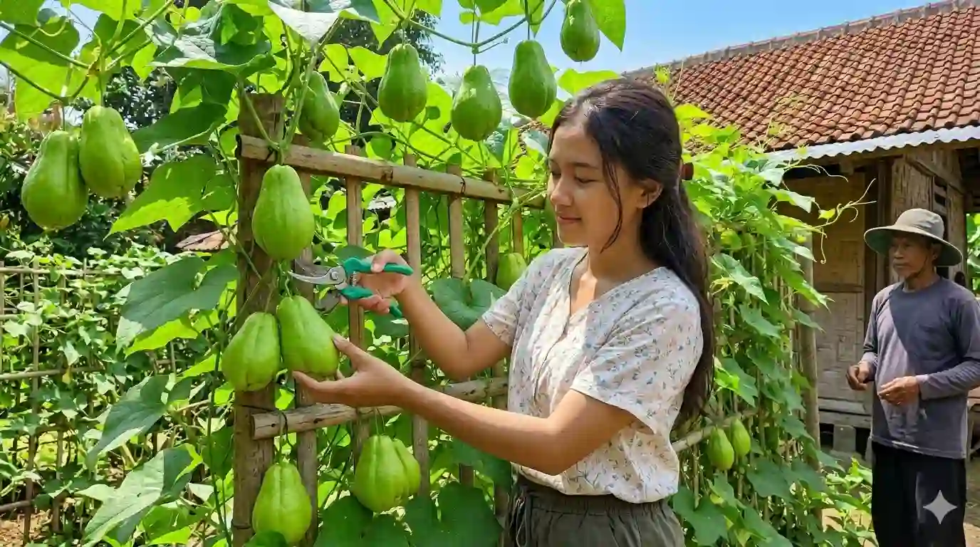 Cara Membuat Kebun Labu Siam Rambat di Pagar Bambu