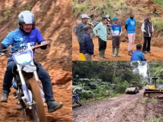 Tunggangi Motor Trail, Bupati Monadi Kembali Cek Proyek Jalan Renah Pemetik