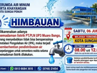 Besok Listrik Padam, Air PDAM Sungai Penuh Mati Sementara