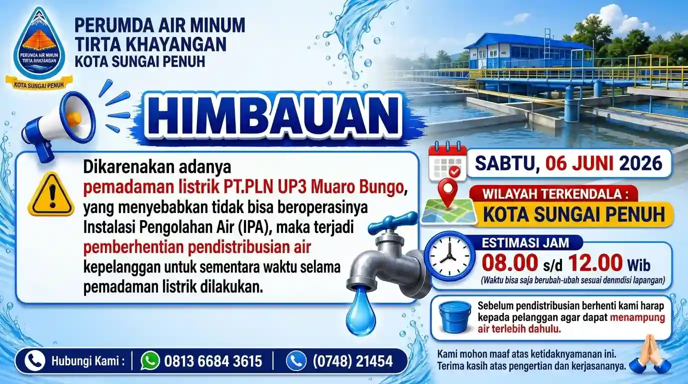 Besok Listrik Padam, Air PDAM Sungai Penuh Mati Sementara