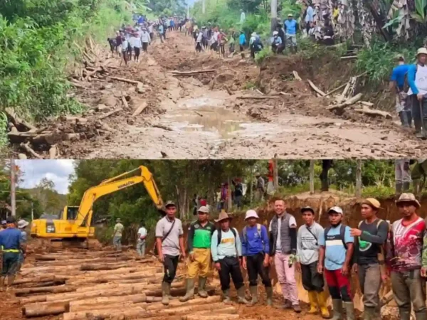 PUPR Kerinci dan Warga Bersatu Perbaiki Jalan Lumpur Jadi Lancar di Renah Pemetik