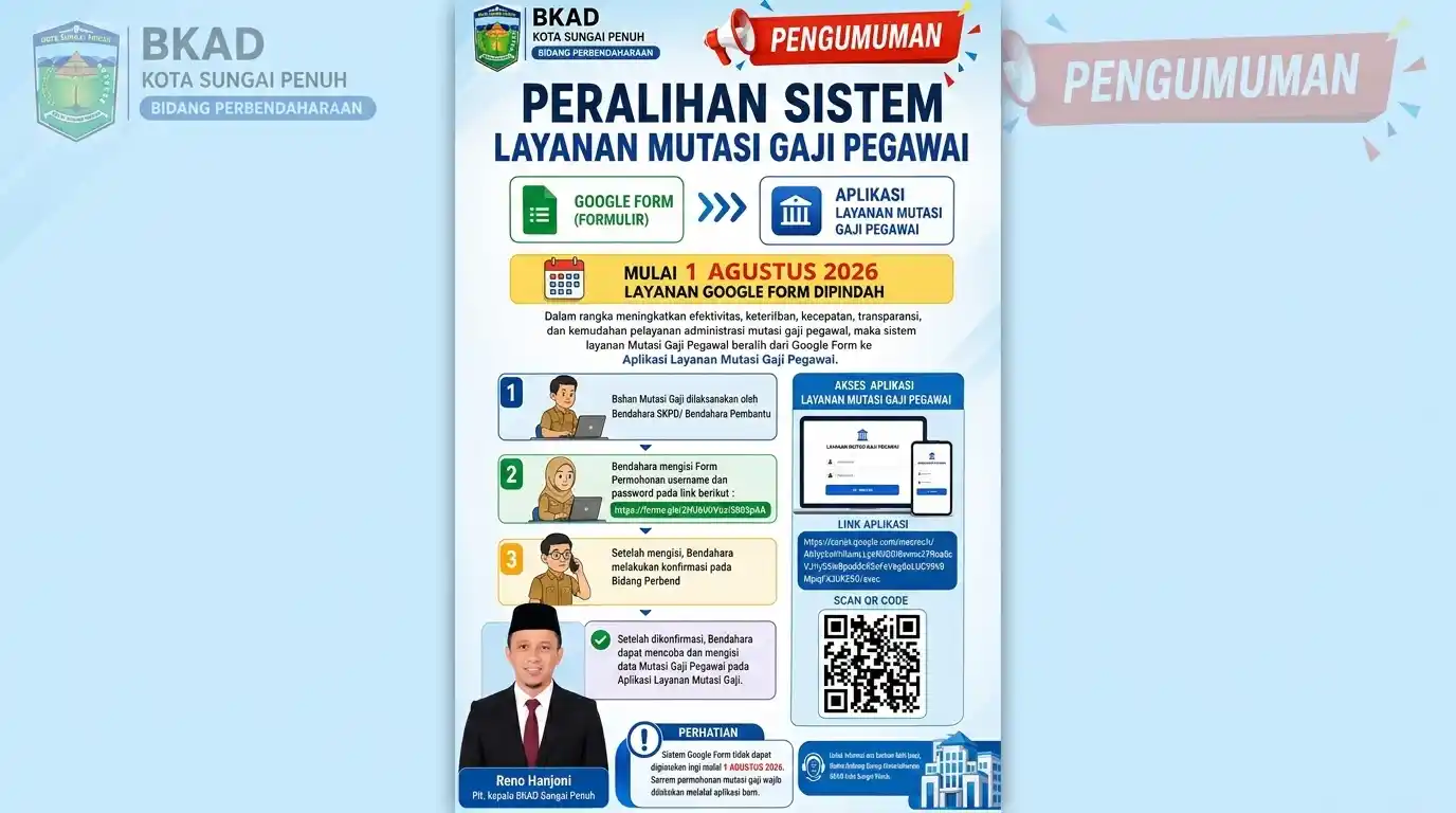 Mutasi Gaji Pegawai di Sungai Penuh Kini Pakai Aplikasi Khusus