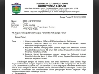Ini Syarat Perpanjangan Kontrak PPPK Paruh Waktu Sungai Penuh
