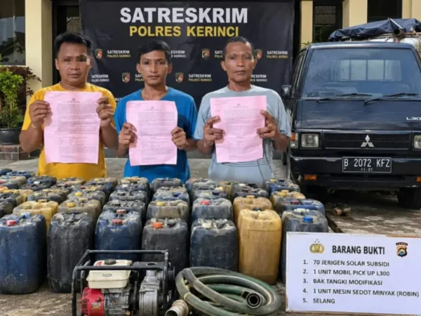 3 Pelangsir 70 Jerigen Solar Subsidi Antarprovinsi Ditangkap Polisi di Sungai Penuh