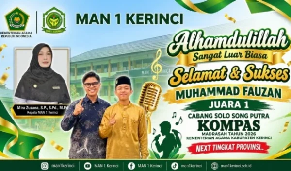 Muhammad Fauzan Siswa MAN 1 Kerinci Raih Juara 1 Solo Song KOMPAS 2026, Siap Tampil di Provinsi
